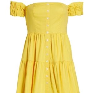 ❗️ STAUD size 10 Elio Off Shoulder yellow sunflower summer cotton mini dress